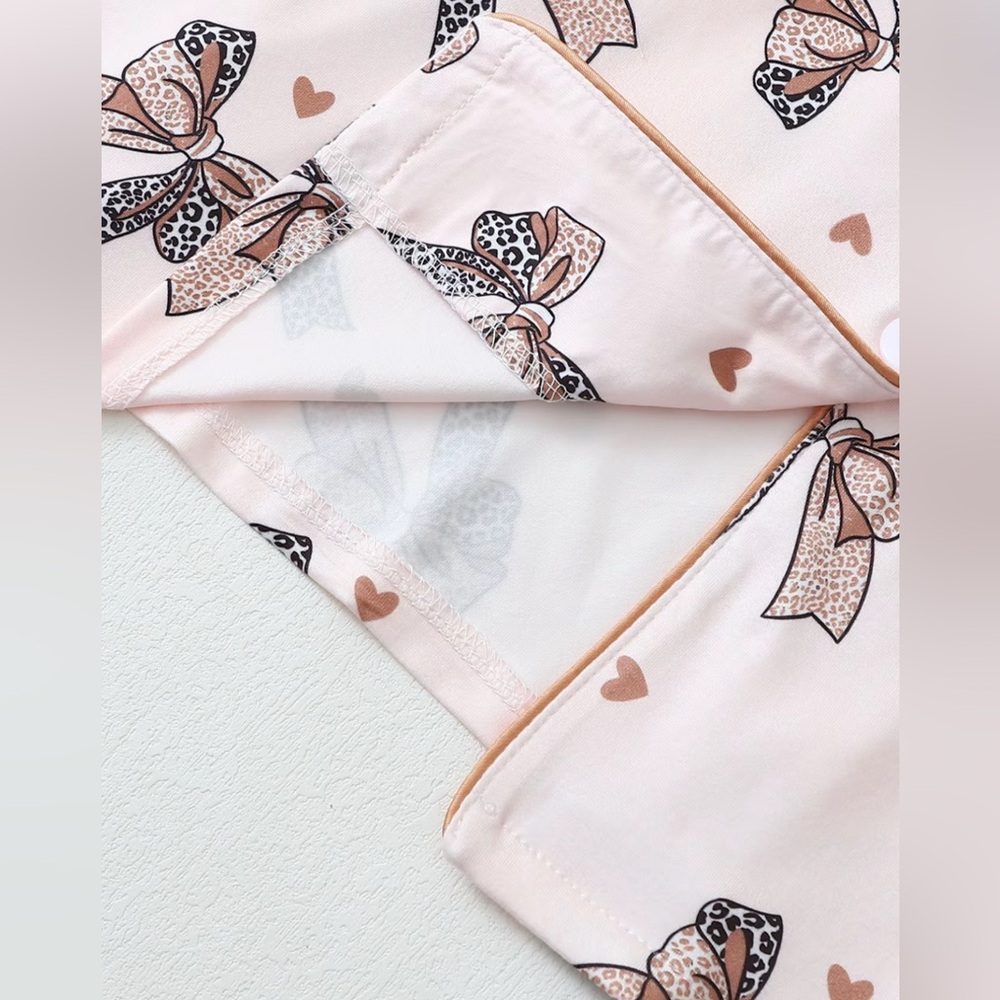Comfy Bow print Loungewear Pajama Set New Boutique Soft Stretchy Comfy - Picture 5 of 8